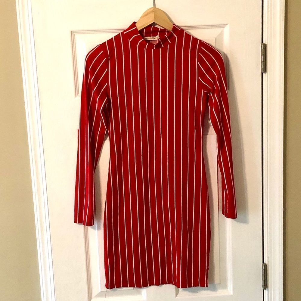 Red & White Striped Bodycon Dress sz Small